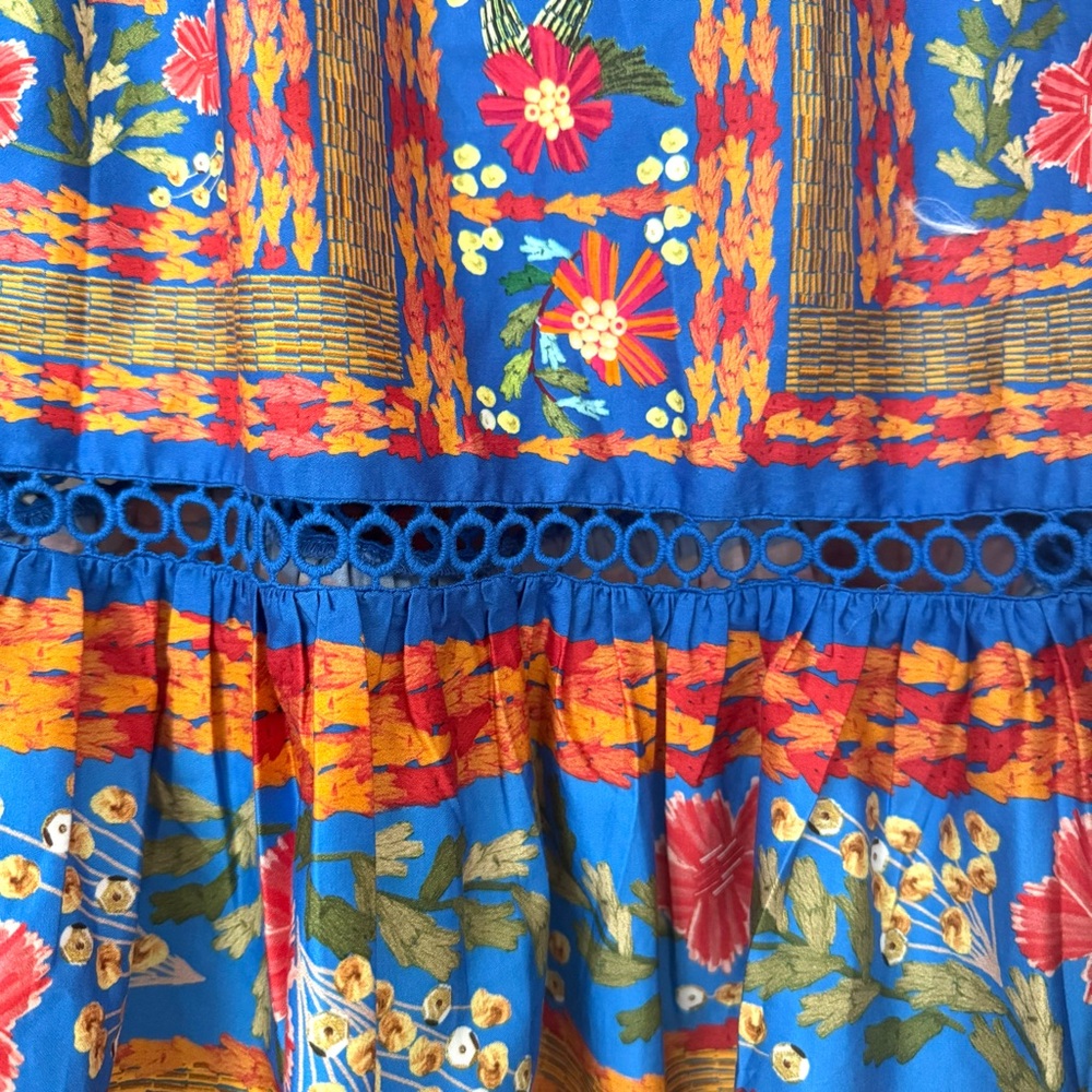 FARM Rio Vibrant Blue Floral Midi Dress with Orange & Pink Blooms - Picture 13 of 16